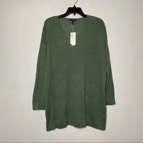Eileen Fisher V Neck Tunic Sweater Green Nori M XL - Picture 3 of 11